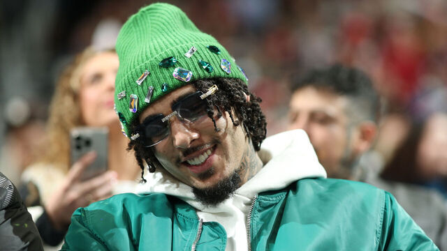 CHICAGO, IL - JANUARY 17: LiAngelo Ball attends game between the Charlotte Hornets and Chicago Bulls on January 17, 2025 at United Center in Chicago, Illinois. Mandatory Copyright Notice: Copyright 2025 NBAE