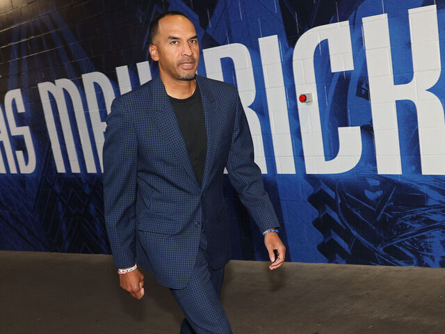 DALLAS, TX - OCTOBER 24: Nico Harrison of the Dallas Mavericks arrives to the arena before the game against the San Antonio Spurs on October 24, 2024 at American Airlines Center in Dallas, Texas. Mandatory Copyright Notice: Copyright 2024 NBAE