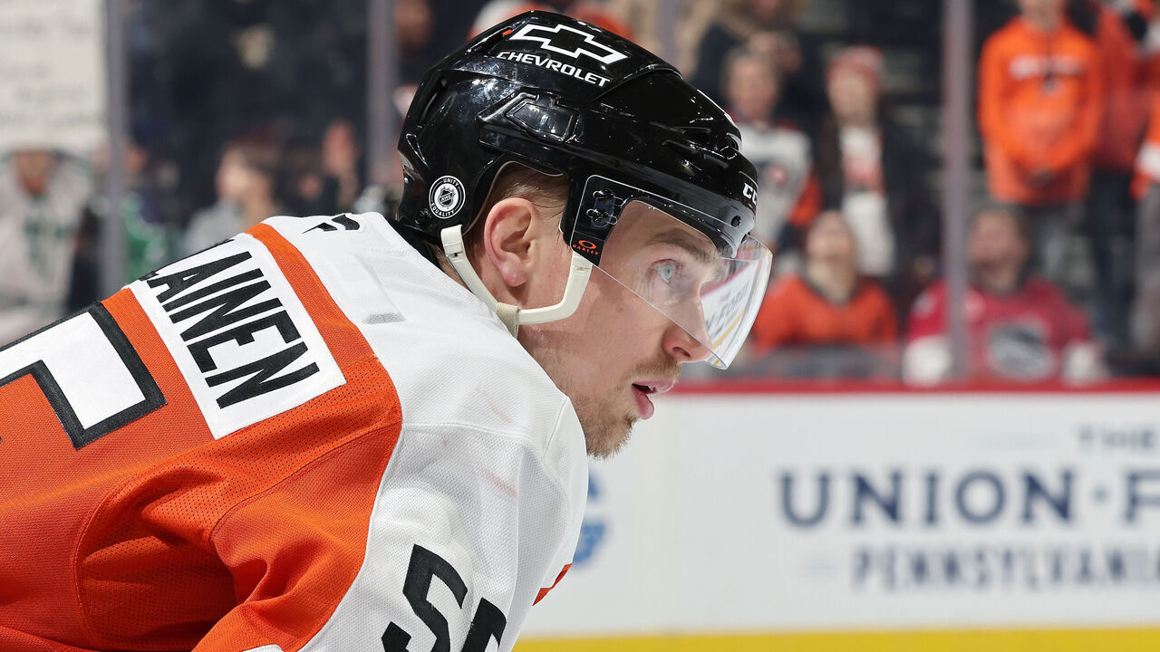 PHILADELPHIA, PENNSYLVANIA - JANUARY 30: Rasmus Ristolainen #55 of the Philadelphia Flyers looks on during warm-ups prior to his game against the New York Islanders at the Wells Fargo Center on January 30, 2025 in Philadelphia, Pennsylvania.