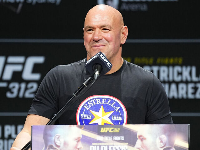 SYDNEY, AUSTRALIA - FEBRUARY 06: UFC CEO Dana White is seen on stage during the UFC 312 press conference at Qudos Bank Arena on February 06, 2025 in Sydney, Australia.