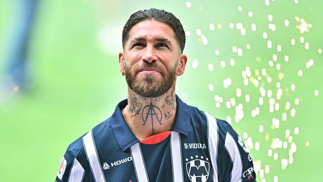 MONTERREY, MEXICO - FEBRUARY 09: Newly signed player of Monterrey Sergio Ramos gestures on the field during his presentation to the fans as the new player of Monterrey at BBVA Stadium on February 09, 2025 in Monterrey, Mexico.