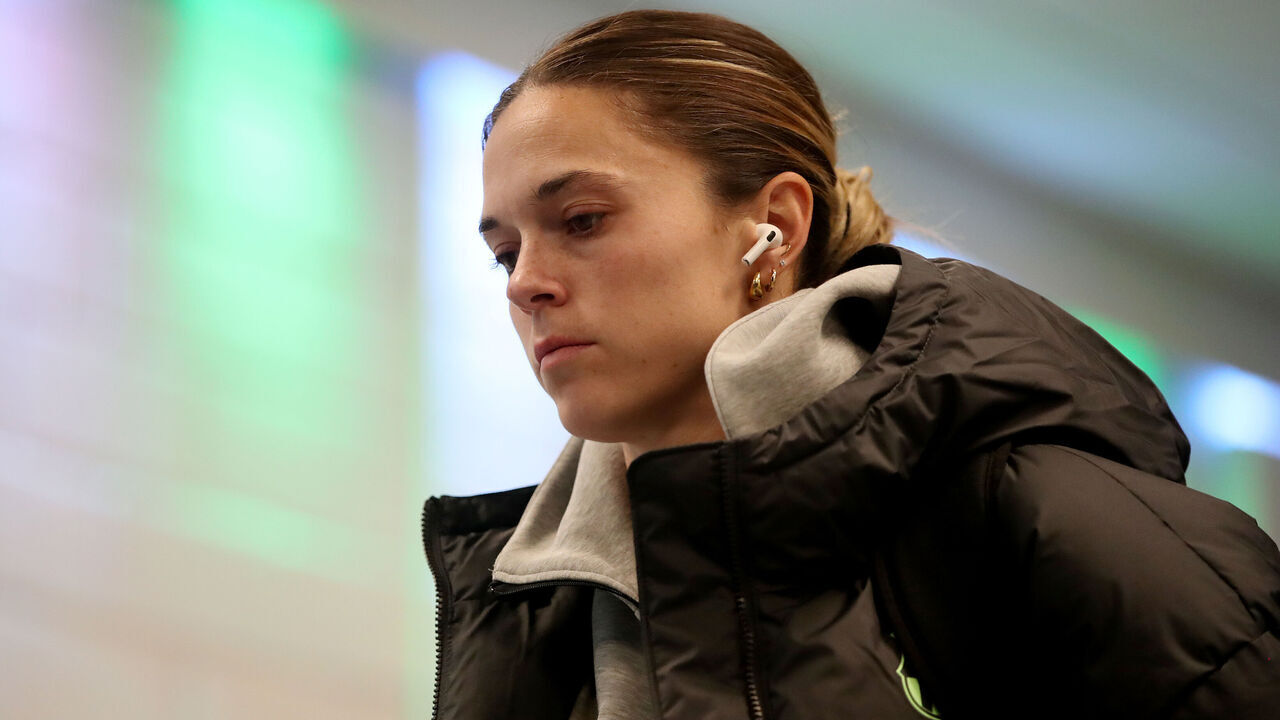 STOCKHOLM, SWEDEN - DECEMBER 12: Maria Leon of FC Barcelona arrives at the stadium prior to the UEFA Women's Champions League match between Hammarby IF and FC Barcelona at Stockholm Arena on December 12, 2024 in Stockholm, Sweden.