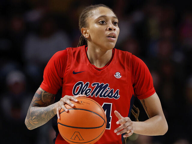 NASHVILLE, TENNESSEE - FEBRUARY 02: Madison Scott #24 of the Ole Miss Rebels dribbles the ball during the second half against the Vanderbilt Commodores at Vanderbilt University Memorial Gymnasium on February 02, 2025 in Nashville, Tennessee.