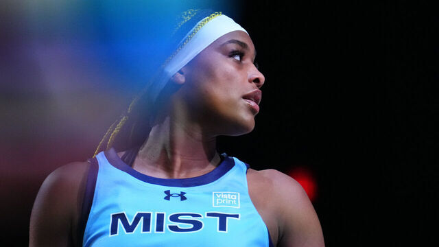 MEDLEY, FLORIDA - FEBRUARY 07: Aaliyah Edwards #3 of the Mist looks on against Rose during the third quarter at Wayfair Arena on February 07, 2025 in Medley, Florida.