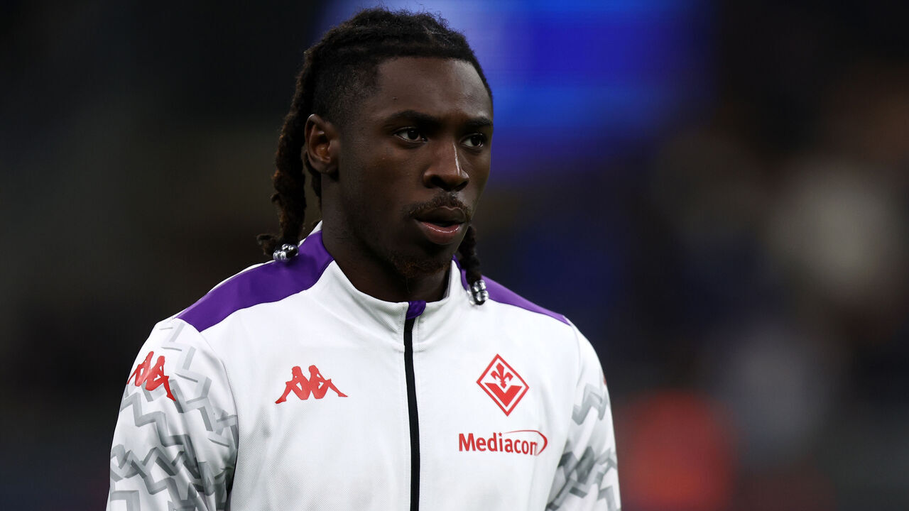 Milan, Italy - February 10: Moise Kean of Acf Fiorentina looks on during the Serie A match between FC Internazionale and Fiorentina at Giuseppe Meazza on February 10, 2025 in Milan, Italy.
