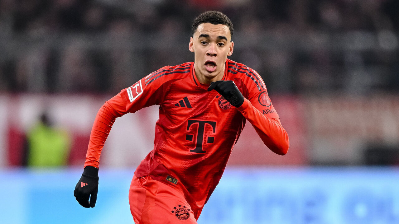 Munich, Germany - February 7: Jamal Musiala of Bayern Muenchen looks on during the Bundesliga match between FC Bayern München and SV Werder Bremen at Allianz Arena on February 7, 2025 in Munich, Germany.