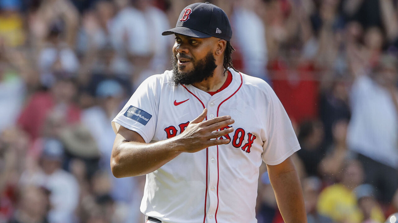 Boston, MA - July 14: Boston Red Sox RP Kenley Jansen reacts after the final out of the game.