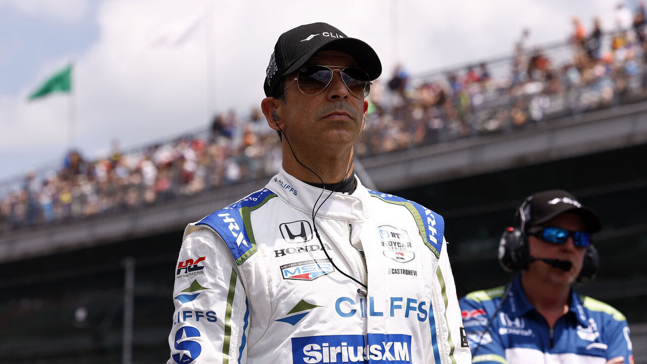 INDIANAPOLIS, IN - MAY 18: Four Time Indy 500 Champion Helio Castroneves of Brazil (06) driving for Meyer Shank W/ Curb-Agajanian prepares for this qualifying run during qualifications for the NTT IndyCar Series Indianapolis 500 Qualifying on May 18, 2024 at the Indianapolis Motor Speedway in Indianapolis, IN.