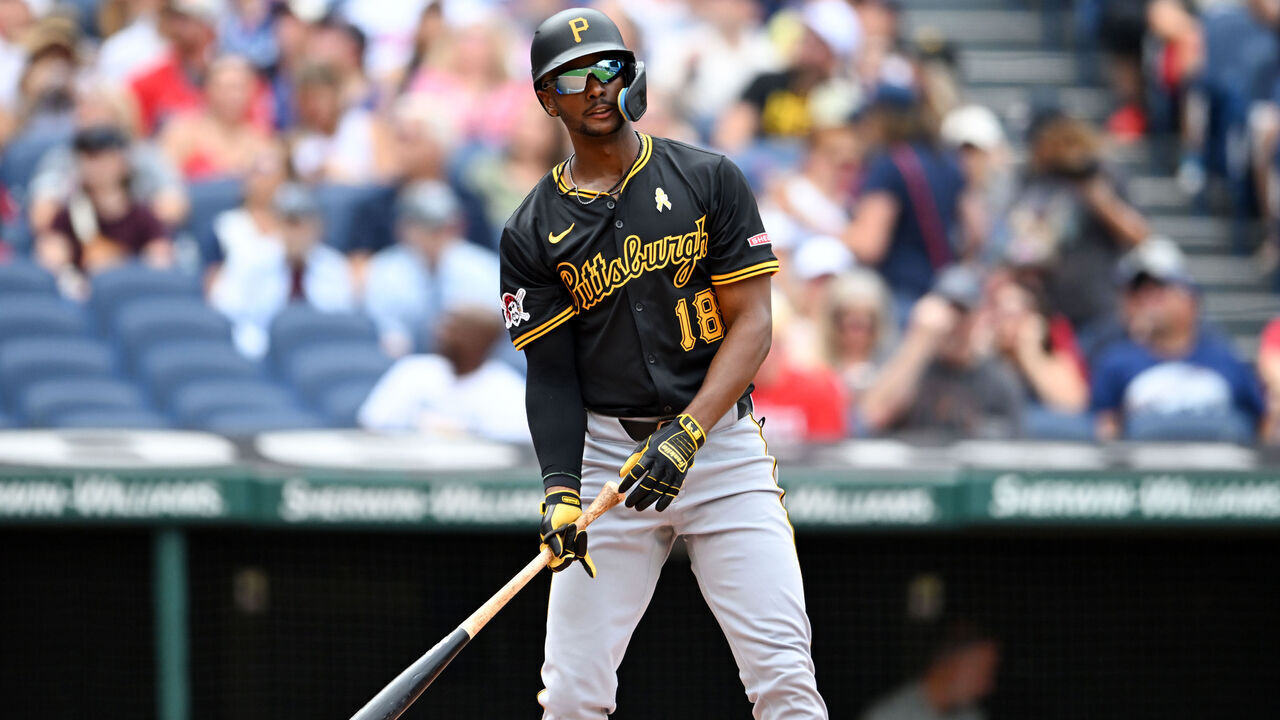 CLEVELAND, OHIO - SEPTEMBER 01: Michael A. Taylor #18 of the Pittsburgh Pirates looks on during the third inning against the Cleveland Guardians at Progressive Field on September 01, 2024 in Cleveland, Ohio.