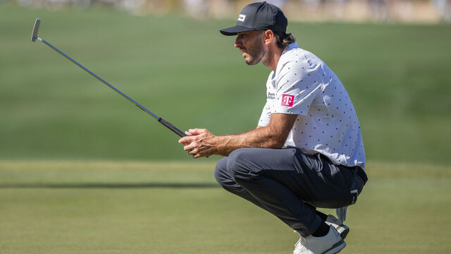 SCOTTSDALE, ARIZONA - FEBRUARY 7: Max Homa lines up his putt during the second round of the WM Phoenix Open 2025 at TPC Scottsdale on February 7, 2025 in Scottsdale, Arizona.