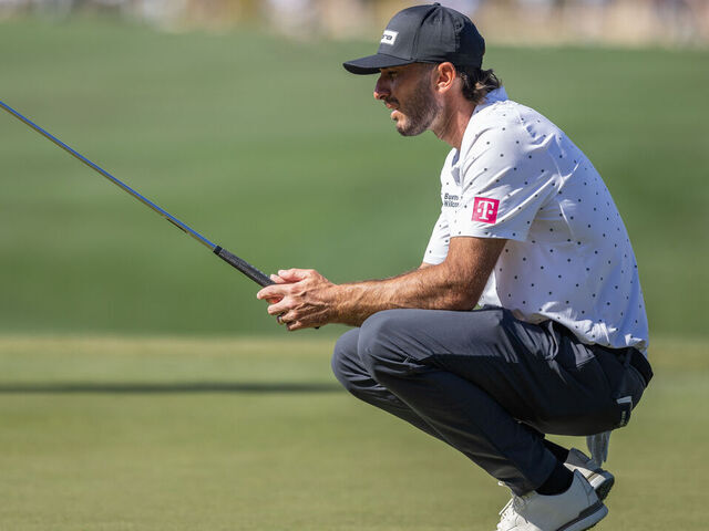 SCOTTSDALE, ARIZONA - FEBRUARY 7: Max Homa lines up his putt during the second round of the WM Phoenix Open 2025 at TPC Scottsdale on February 7, 2025 in Scottsdale, Arizona.