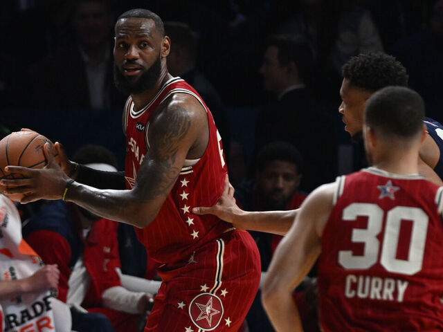 INDIANAPOLIS, IN - FEBRUARY 18: LeBron James #23 of the Western Conference handles the ball during the game during the NBA All-Star Game as part of NBA All-Star Weekend on Sunday, February 18, 2024 at Gainbridge Fieldhouse in Indianapolis, Indiana. NOTE TO USER: User expressly acknowledges and agrees that, by downloading and/or using this Photograph, user is consenting to the terms and conditions of the Getty Images License Agreement. Mandatory Copyright Notice: Copyright 2024 NBAE