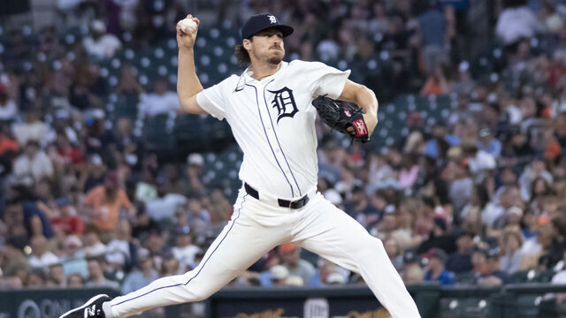 DETROIT, MI - JUNE 24: Detroit Tigers pitcher Mason Englert (53) throws a pitch during the MLB baseball game between the Philadelphia Phillies Sox and the Detroit Tigers on June 24, 2024 at Comerica Park in Detroit, Michigan.