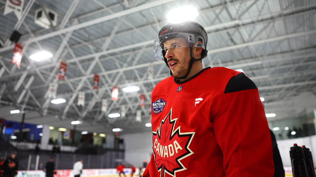BROSSARD, QUEBEC - FEBRUARY 10: Sidney Crosby #87 of Team Canada is seen at practice for the 4 Nations Face-Off at CN Sports Complex on February 10, 2025 in Brossard, Quebec.