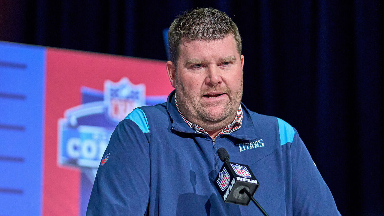INDIANAPOLIS, IN - MARCH 02: Tennessee Titans general manager Jon Robinson answers questions from the media during the NFL Scouting Combine on March 2, 2022, at the Indiana Convention Center in Indianapolis, IN.