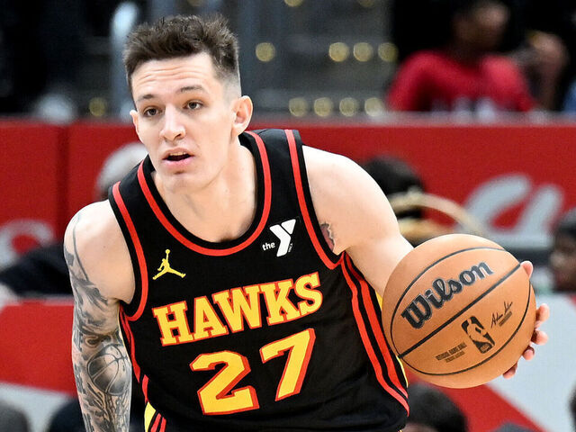 WASHINGTON, DC - FEBRUARY 08: Vit Krejci #27 of the Atlanta Hawks handles the ball against the Washington Wizards at Capital One Arena on February 08, 2025 in Washington, DC.