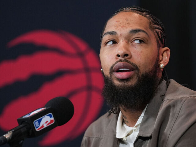 TORONTO, CANADA - FEBRUARY 12 : Brandon Ingram attends an introductory press conference ahead of NBA basketball game between Toronto Raptors and Cleveland Cavaliers at the Scotiabank Arena on February 12, 2025 in Toronto, Ontario, Canada. Brandon Ingram has agreed to a three-year contract extension deal worth $120 million with the Toronto Raptors.