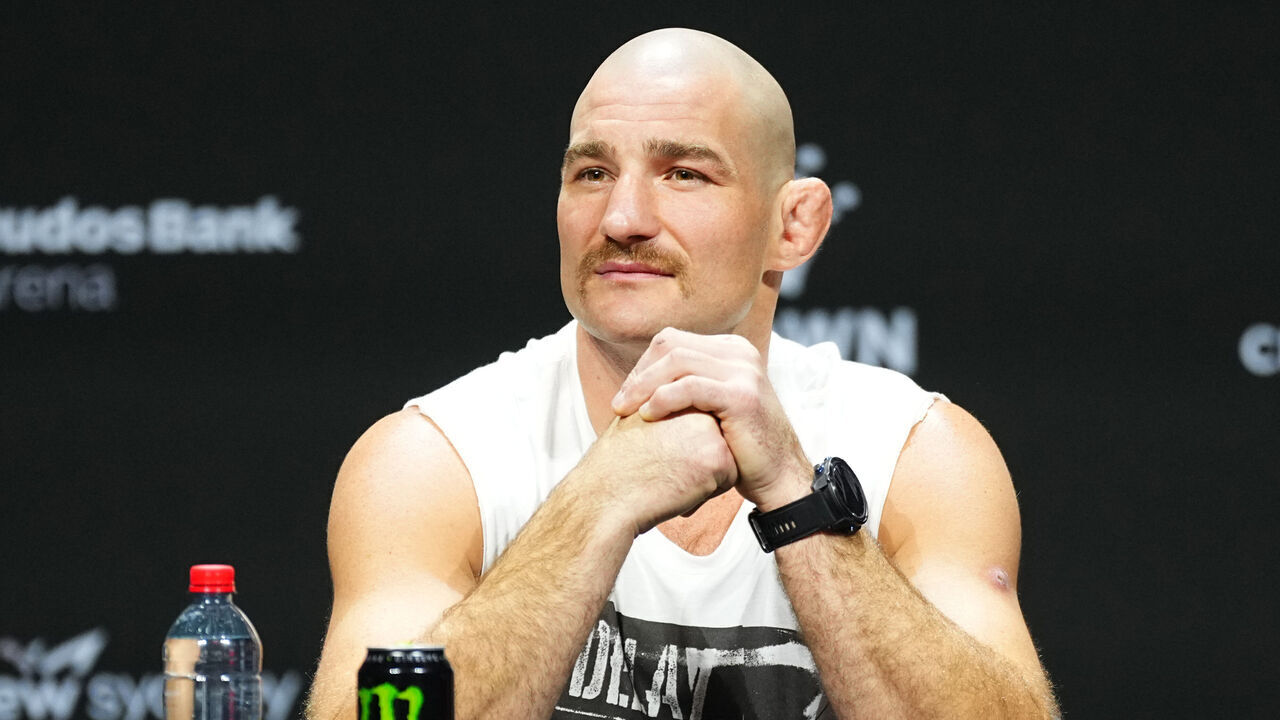 SYDNEY, AUSTRALIA - FEBRUARY 06: Sean Strickland is seen on stage during the UFC 312 press conference at Qudos Bank Arena on February 06, 2025 in Sydney, Australia.
