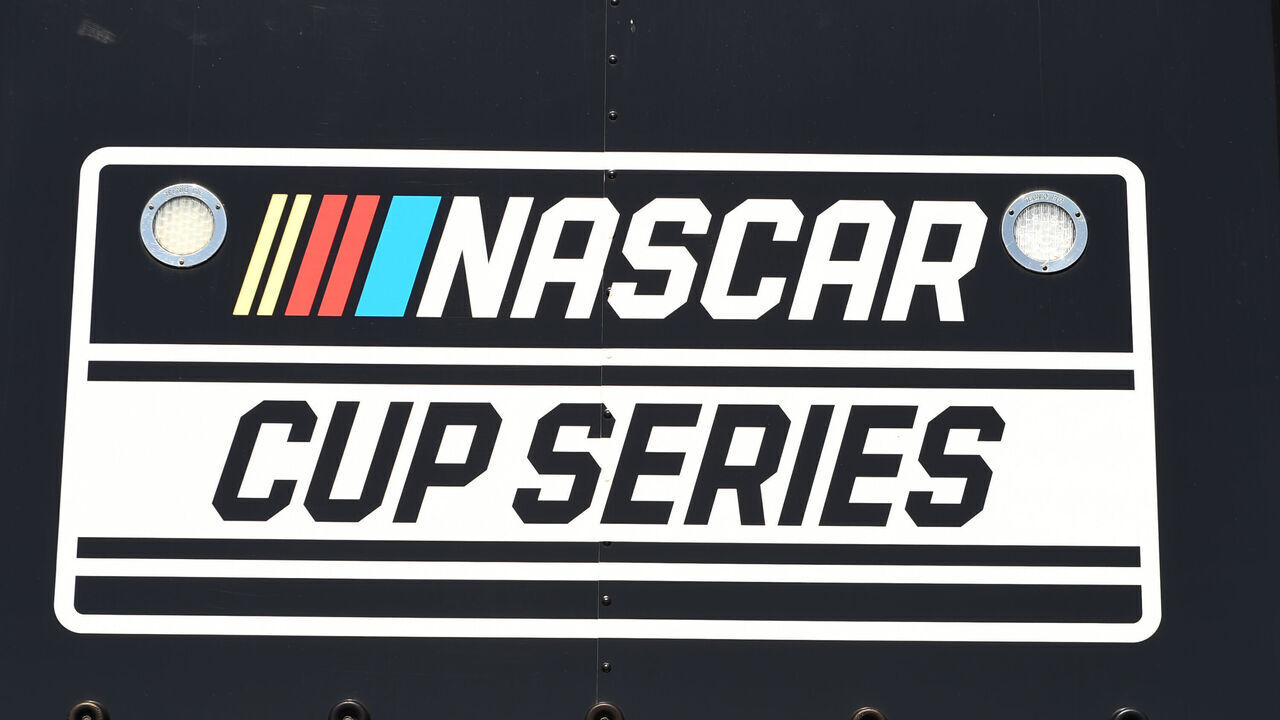 CHARLOTTE, NC - OCTOBER 13:The NASCAR Cup Series logo adorns the NASCAR hauler prior to the running of the NASCAR Cup Series Bank of America ROVAL 400 on October 13, 2024, at Charlotte Motor Speedway in Concord, NC.