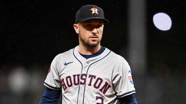 CLEVELAND, OHIO - SEPTEMBER 27: Alex Bregman #2 of the Houston Astros looks on during the seventh inning against the Cleveland Guardians at Progressive Field on September 27, 2024 in Cleveland, Ohio.