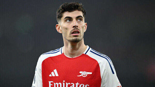 LONDON, ENGLAND - JANUARY 15: Kai Havertz of Arsenal during the Premier League match between Arsenal FC and Tottenham Hotspur FC at Emirates Stadium on January 15, 2025 in London, England.