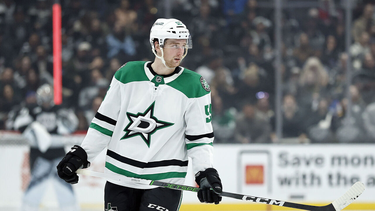 LOS ANGELES, CALIFORNIA - FEBRUARY 07: Thomas Harley #55 of the Dallas Stars celebrates a goal against the Los Angeles Kings in the second period at Crypto.com Arena on February 07, 2025 in Los Angeles, California.