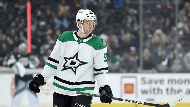 LOS ANGELES, CALIFORNIA - FEBRUARY 07: Thomas Harley #55 of the Dallas Stars celebrates a goal against the Los Angeles Kings in the second period at Crypto.com Arena on February 07, 2025 in Los Angeles, California.