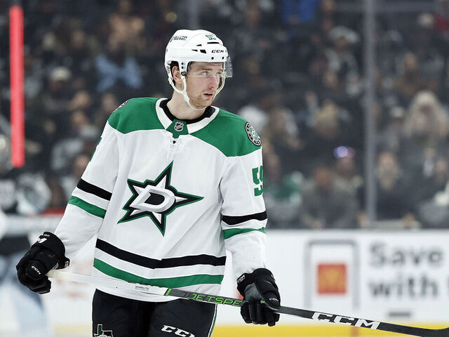 LOS ANGELES, CALIFORNIA - FEBRUARY 07: Thomas Harley #55 of the Dallas Stars celebrates a goal against the Los Angeles Kings in the second period at Crypto.com Arena on February 07, 2025 in Los Angeles, California.