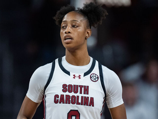 COLUMBIA, SOUTH CAROLINA - FEBRUARY 02: Joyce Edwards #8 of the South Carolina Gamecocks plays against the Auburn Tigers during their game at Colonial Life Arena on February 02, 2025 in Columbia, South Carolina.
