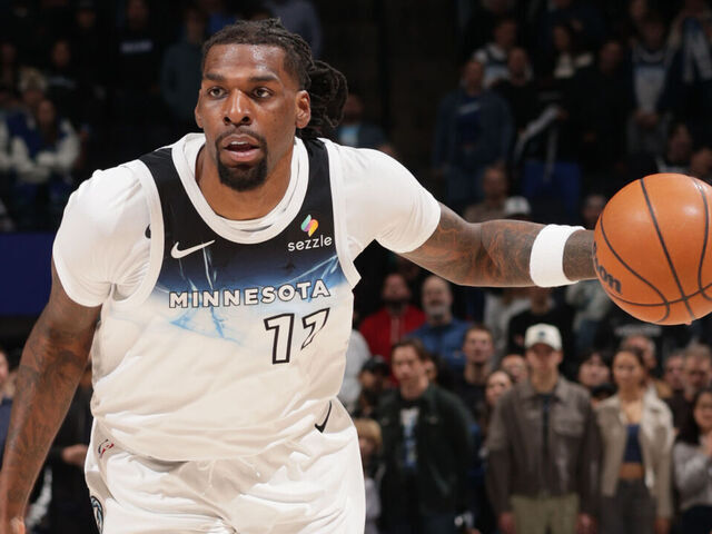 MINNEAPOLIS, MN - FEBRUARY 13: Naz Reid #11 of the Minnesota Timberwolves dribbles the ball during the game against the Oklahoma City Thunder on February 13, 2025 at Target Center in Minneapolis, Minnesota. Mandatory Copyright Notice: Copyright 2025 NBAE .