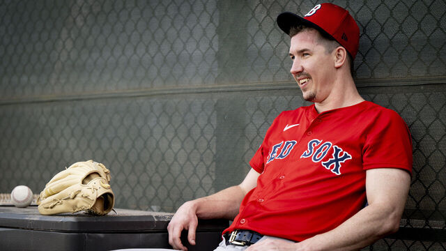 FORT MYERS, FLORIDA - FEBRUARY 12: Walker Buehler #0 of the Boston Red Sox reacts before throwing a bullpen during a Spring Training workout at JetBlue Park at Fenway South on February 12, 2025 in Fort Myers, Florida.