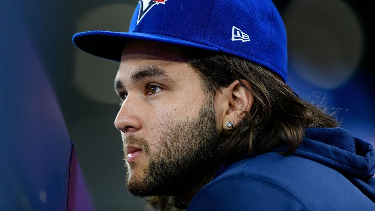 TORONTO, ON - SEPTEMBER 27: Toronto Blue Jays Shortstop Bo Bichette (11) reacts during the MLB baseball regular season game between the Miami Marlins and the Toronto Blue Jays on September 27, 2024, at Rogers Centre in Toronto, ON, Canada.