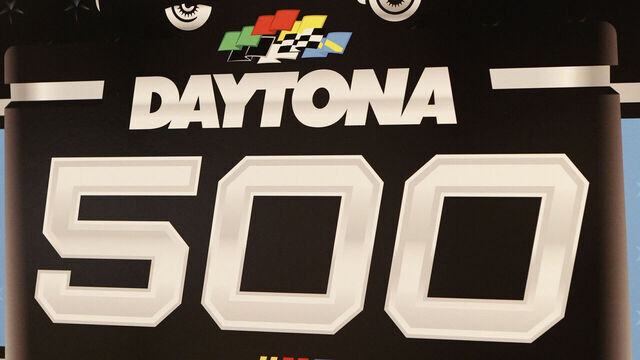 DAYTONA BEACH, FL - FEBRUARY 12: Daytona 500 signage on display during Media Day for the NASCAR Cup Series Daytona 500 on February 12, 2025 at Daytona International Speedway in Daytona Beach, FL.