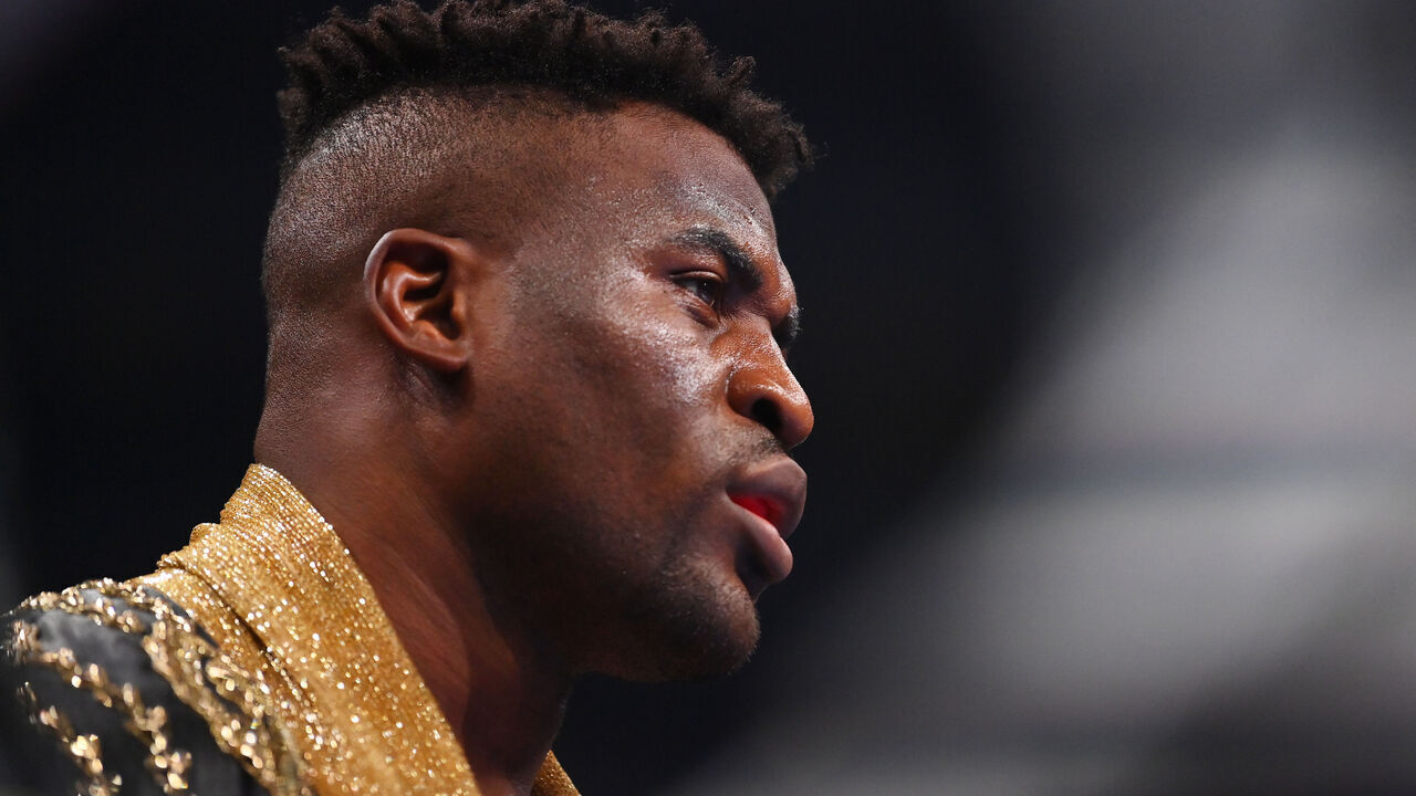RIYADH, SAUDI ARABIA - OCTOBER 28: Francis Ngannou looks on prior to the Heavyweight fight between Tyson Fury and Francis Ngannou at Boulevard Hall on October 28, 2023 in Riyadh, Saudi Arabia.