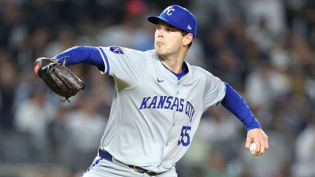 NEW YORK, NEW YORK - OCTOBER 07: Cole Ragans #55 of the Kansas City Royals in action against the New York Yankees in Game Two of the Division Series at Yankee Stadium on October 07, 2024 in the Bronx borough of New York City.