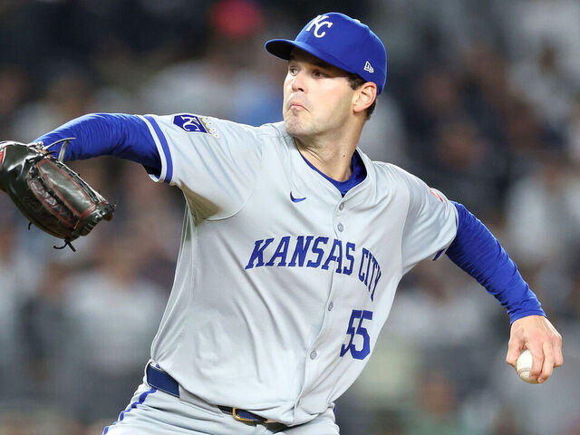 NEW YORK, NEW YORK - OCTOBER 07: Cole Ragans #55 of the Kansas City Royals in action against the New York Yankees in Game Two of the Division Series at Yankee Stadium on October 07, 2024 in the Bronx borough of New York City.