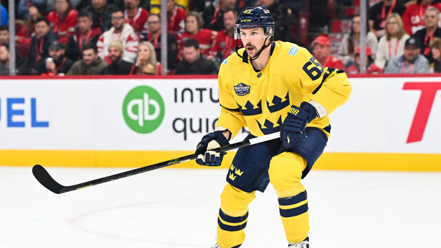 MONTREAL, CANADA - FEBRUARY 12: Erik Karlsson #65 of Team Sweden skates during the first period against Team Canada in the 2025 NHL 4 Nations Face-Off at the Bell Centre on February 12, 2025 in Montreal, Quebec, Canada. Team Canada defeated Team Sweden 4-3 in overtime.