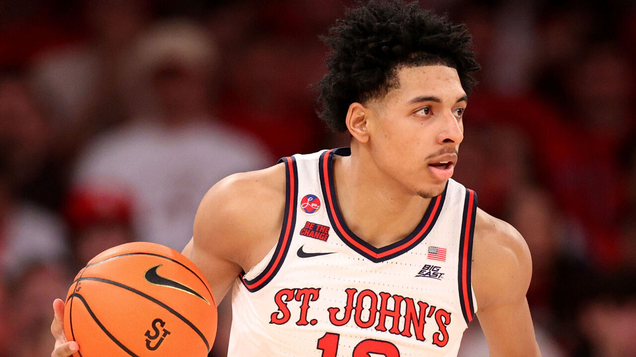 NEW YORK, NEW YORK - FEBRUARY 16: RJ Luis Jr. #12 of the St. John's Red Storm in action against the Creighton Bluejays during the first half at Madison Square Garden on February 16, 2025 in New York City.