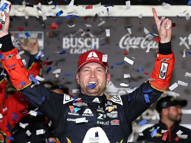 DAYTONA BEACH, FLORIDA - FEBRUARY 16: William Byron, driver of the #24 Axalta Chevrolet celebrates in victory lane after winning the NASCAR Cup Series Daytona 500 at Daytona International Speedway on February 16, 2025 in Daytona Beach, Florida.