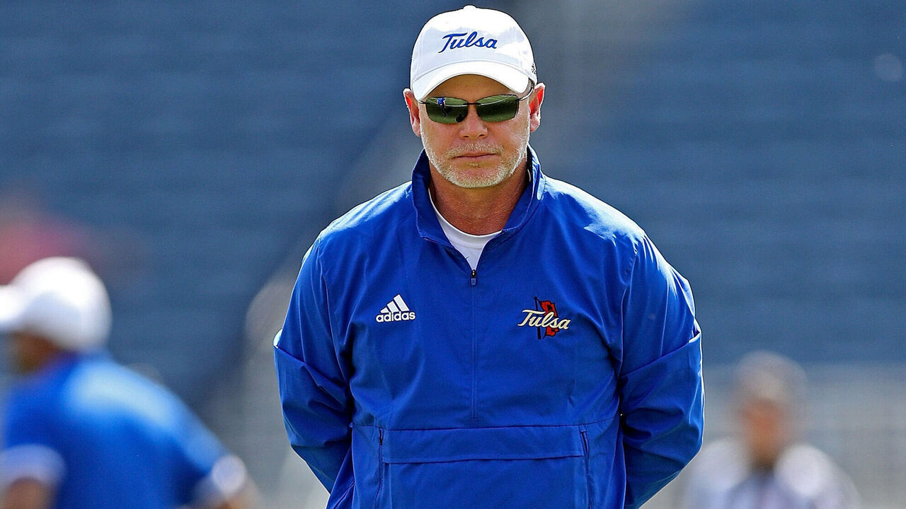 OXFORD, MISSISSIPPI - SEPTEMBER 24: head coach Philip Montgomery of the Tulsa Golden Hurricane before the game against the Mississippi Rebels at Vaught-Hemingway Stadium on September 24, 2022 in Oxford, Mississippi.