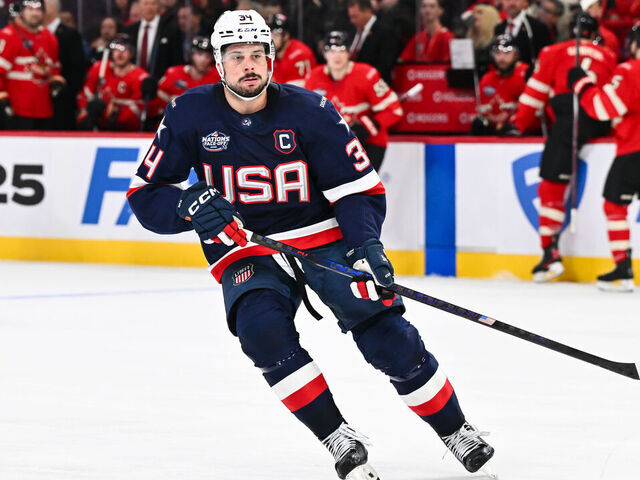 MONTREAL, CANADA - FEBRUARY 15: Auston Matthews #34 of Team USA skates during the third period against Team Canada in the 2025 NHL 4 Nations Face-Off at the Bell Centre on February 15, 2025 in Montreal, Quebec, Canada. Team USA defeated Team Canada 3-1.