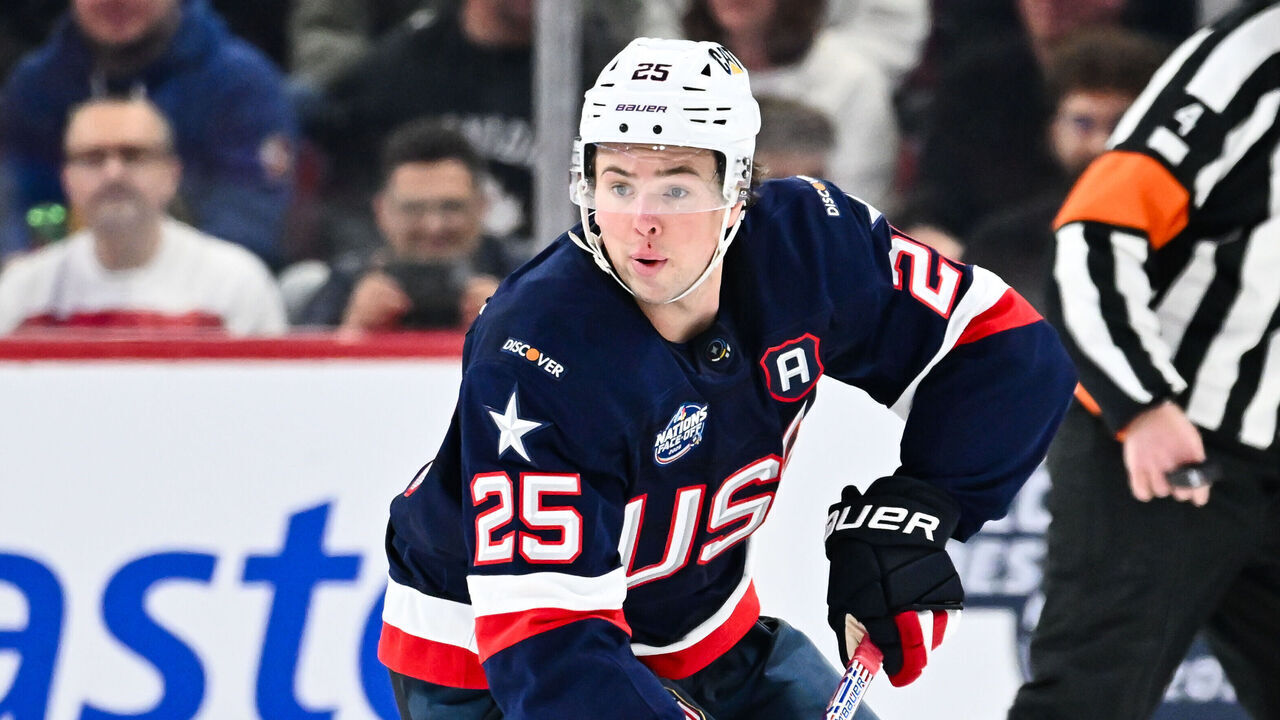 MONTREAL, CANADA - FEBRUARY 13: Charlie McAvoy #25 of Team USA skates during the second period against Team Finland in the 2025 NHL 4 Nations Face-Off at the Bell Centre on February 13, 2025 in Montreal, Quebec, Canada. Team USA defeated Team Finland 6-1.