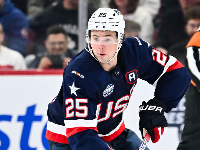 MONTREAL, CANADA - FEBRUARY 13: Charlie McAvoy #25 of Team USA skates during the second period against Team Finland in the 2025 NHL 4 Nations Face-Off at the Bell Centre on February 13, 2025 in Montreal, Quebec, Canada. Team USA defeated Team Finland 6-1.