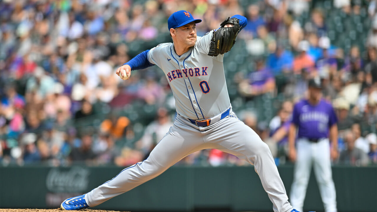 DENVER, CO - AUGUST 08: Mets pitcher Adam Ottavino (0) during a game between the New York Mets and the Colorado Rockies at Coors Field in Denver, CO on August 08, 2024.