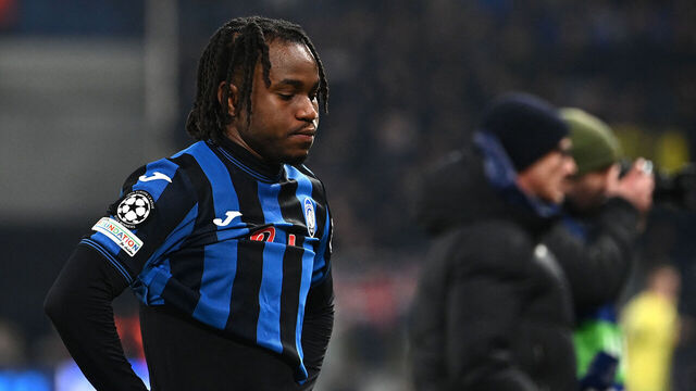 Atalanta's Nigerian forward #11 Ademola Lookman reacts at the end of the UEFA Champions League knockout phase play-off 2nd leg football match between Club Brugge KV and Atalanta at the Stadio di Bergamo in Bergamo on February 18, 2025.