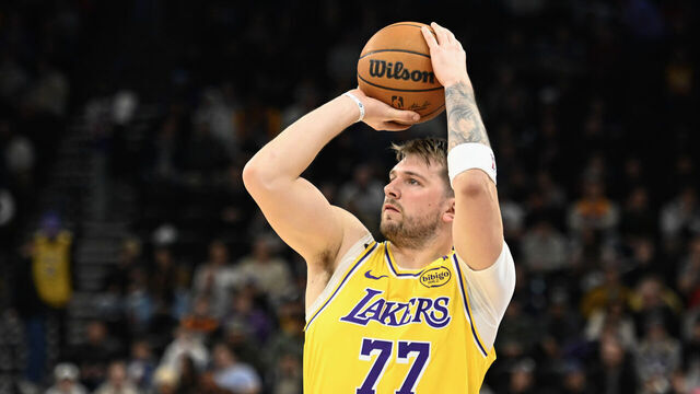 SALT LAKE CITY, UTAH - FEBRUARY 12: Luka Doncic #77 of the Los Angeles Lakers in action during a game against the Utah Jazz at Delta Center on February 12, 2025 in Salt Lake City, Utah.