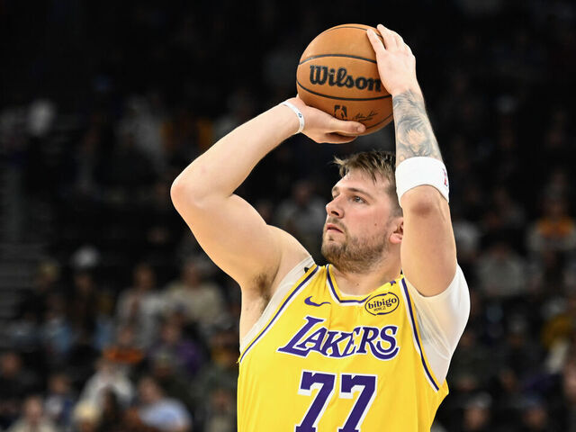 SALT LAKE CITY, UTAH - FEBRUARY 12: Luka Doncic #77 of the Los Angeles Lakers in action during a game against the Utah Jazz at Delta Center on February 12, 2025 in Salt Lake City, Utah.