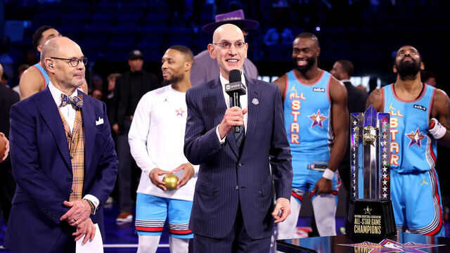 SAN FRANCISCO, CALIFORNIA - FEBRUARY 16: NBA Commissioner Adam Silver speaks during the 74th NBA All-Star Game at Chase Center on February 16, 2025 in San Francisco, California.