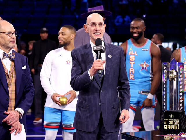 SAN FRANCISCO, CALIFORNIA - FEBRUARY 16: NBA Commissioner Adam Silver speaks during the 74th NBA All-Star Game at Chase Center on February 16, 2025 in San Francisco, California.