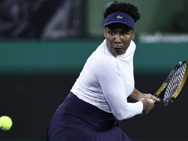 INDIAN WELLS, CALIFORNIA - MARCH 06: Venus Williams of the United States returns a shot during her match against Nao Hibino of Japan during Day 4 of the BNP Paribas Open 2024 at Indian Wells Tennis Garden on March 06, 2024 in Indian Wells, California.
